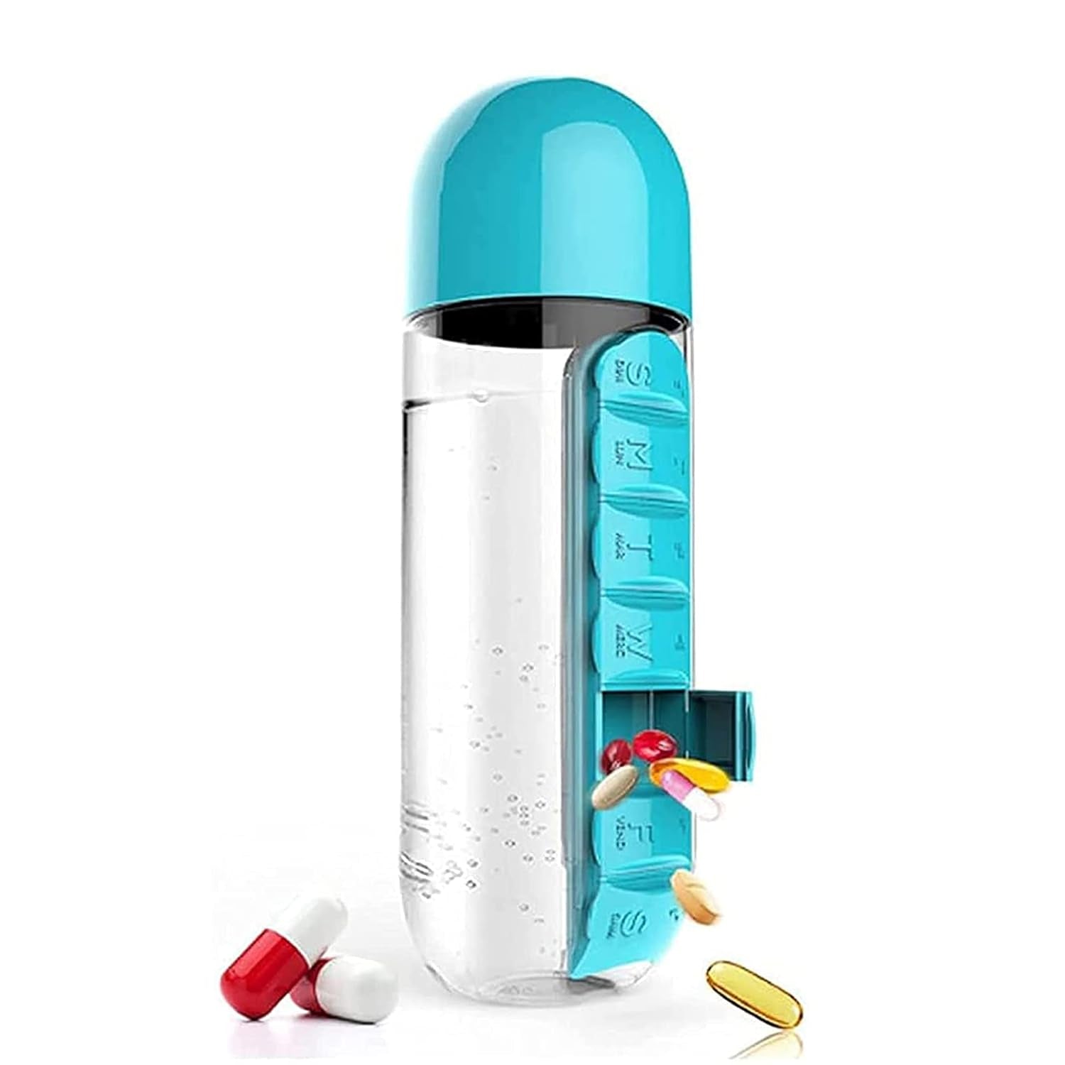 Multi-Use Pill & Water Bottle for Travel (600 Ml, Mix Color) Multi-Use Pill & Water Bottle for Travel (600 Ml, Mix Color)